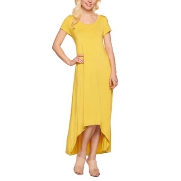 H by Halston Yellow T-Shirt Maxi High Low Dress - Picture 1 of 9